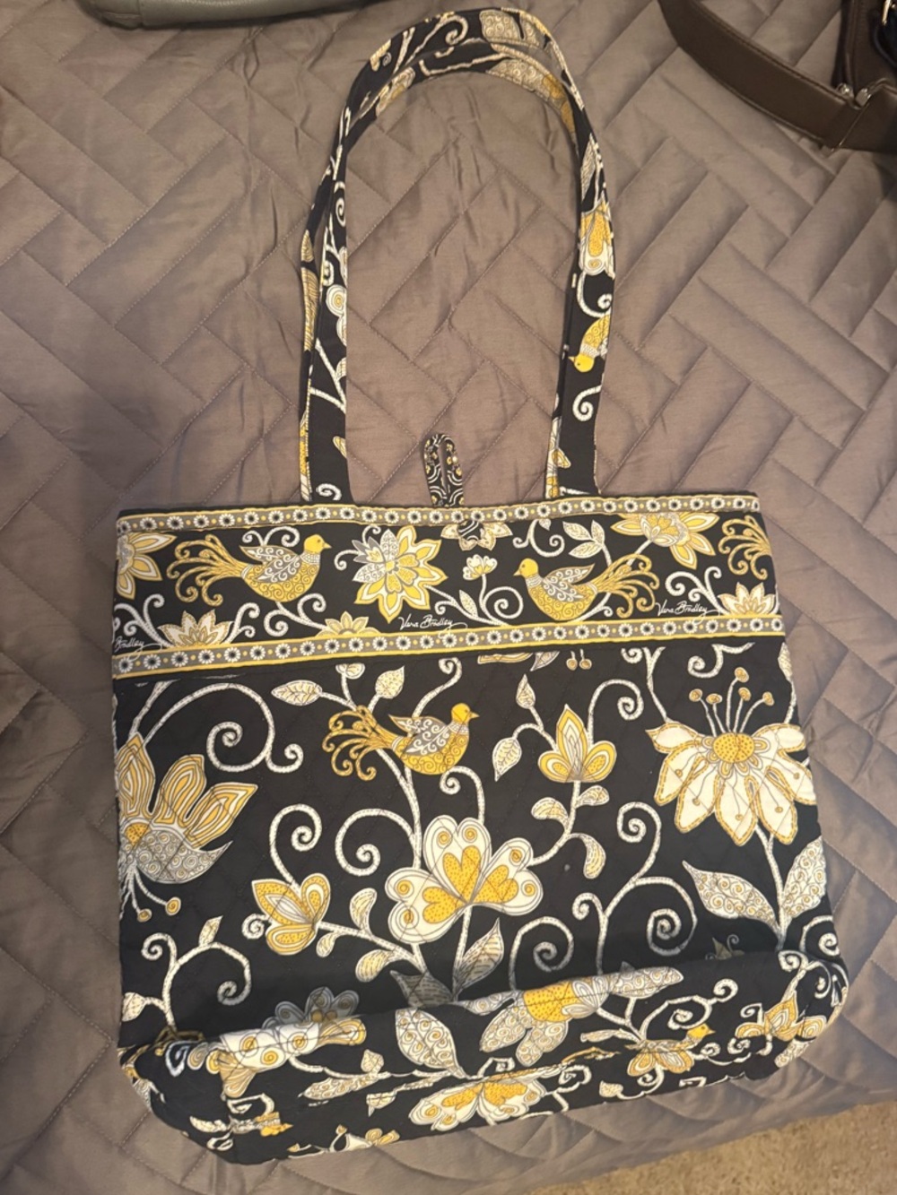 Vera Bradley Black and Yellow Quilted Floral Tote